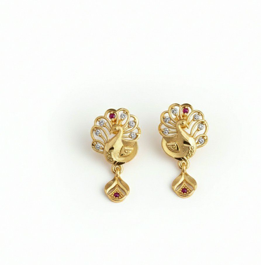Micro Gold Plated Heart Latkan Earrings for Women | American Diamond Stud Earrings | Brass Fashion Jewellery | EA-46