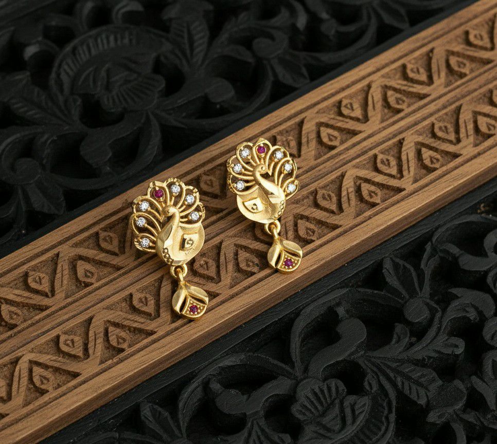 Micro Gold Plated Heart Latkan Earrings for Women | American Diamond Stud Earrings | Brass Fashion Jewellery | EA-46