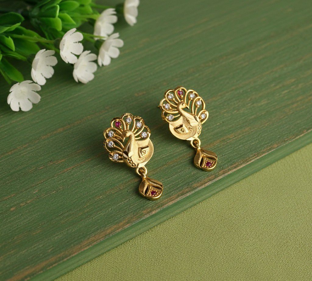 Micro Gold Plated Heart Latkan Earrings for Women | American Diamond Stud Earrings | Brass Fashion Jewellery | EA-46