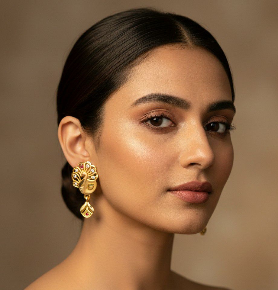 Micro Gold Plated Heart Latkan Earrings for Women | American Diamond Stud Earrings | Brass Fashion Jewellery | EA-46