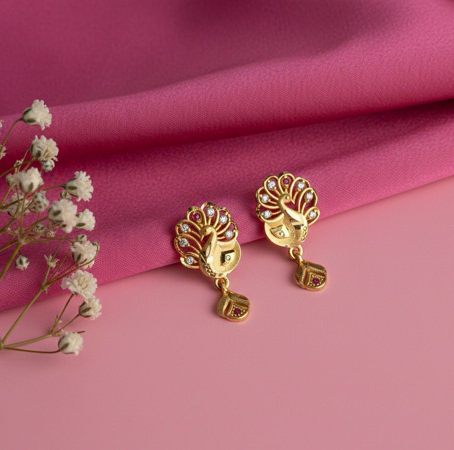 Micro Gold Plated Heart Latkan Earrings for Women | American Diamond Stud Earrings | Brass Fashion Jewellery | EA-46