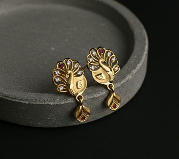 Micro Gold Plated Heart Latkan Earrings for Women | American Diamond Stud Earrings | Brass Fashion Jewellery | EA-46