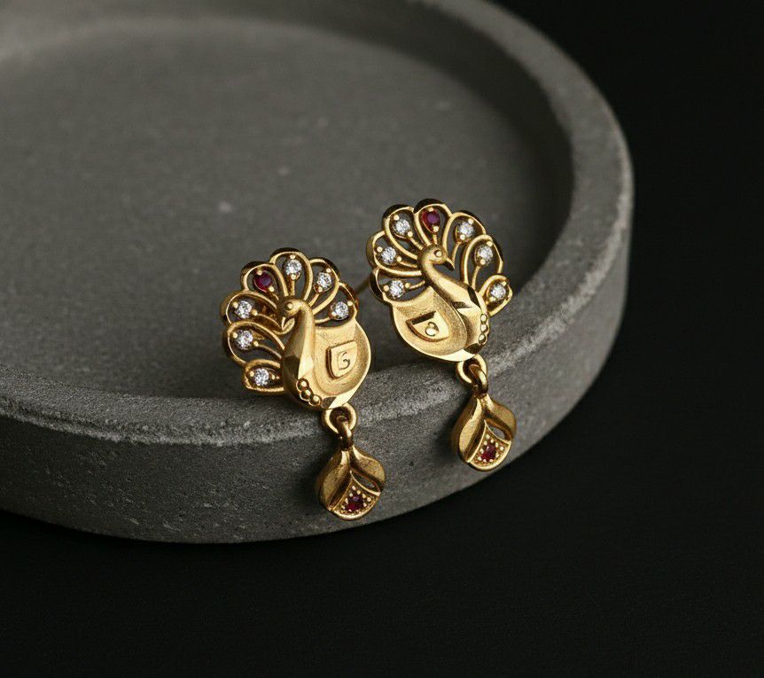 Micro Gold Plated Heart Latkan Earrings for Women | American Diamond Stud Earrings | Brass Fashion Jewellery | EA-46
