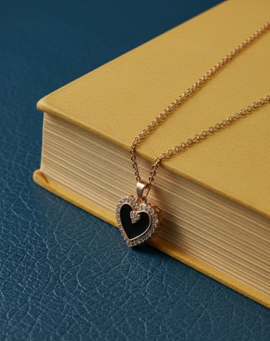 Rose Gold Plated American Diamond Heart Pendant Chain for Women | Short Heart Necklace | Brass & Steel Jewellery | CP-35