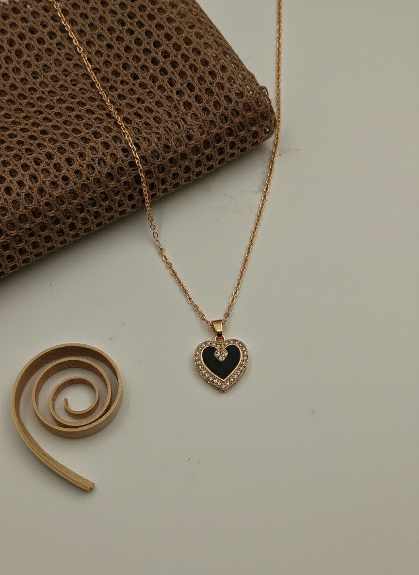 Rose Gold Plated American Diamond Heart Pendant Chain for Women | Short Heart Necklace | Brass & Steel Jewellery | CP-35