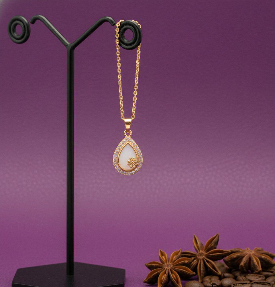 Rose Gold Plated American Diamond Pendant Chain for Women | Minimal Short Pendant Necklace | Brass & Steel Jewellery | CP-36