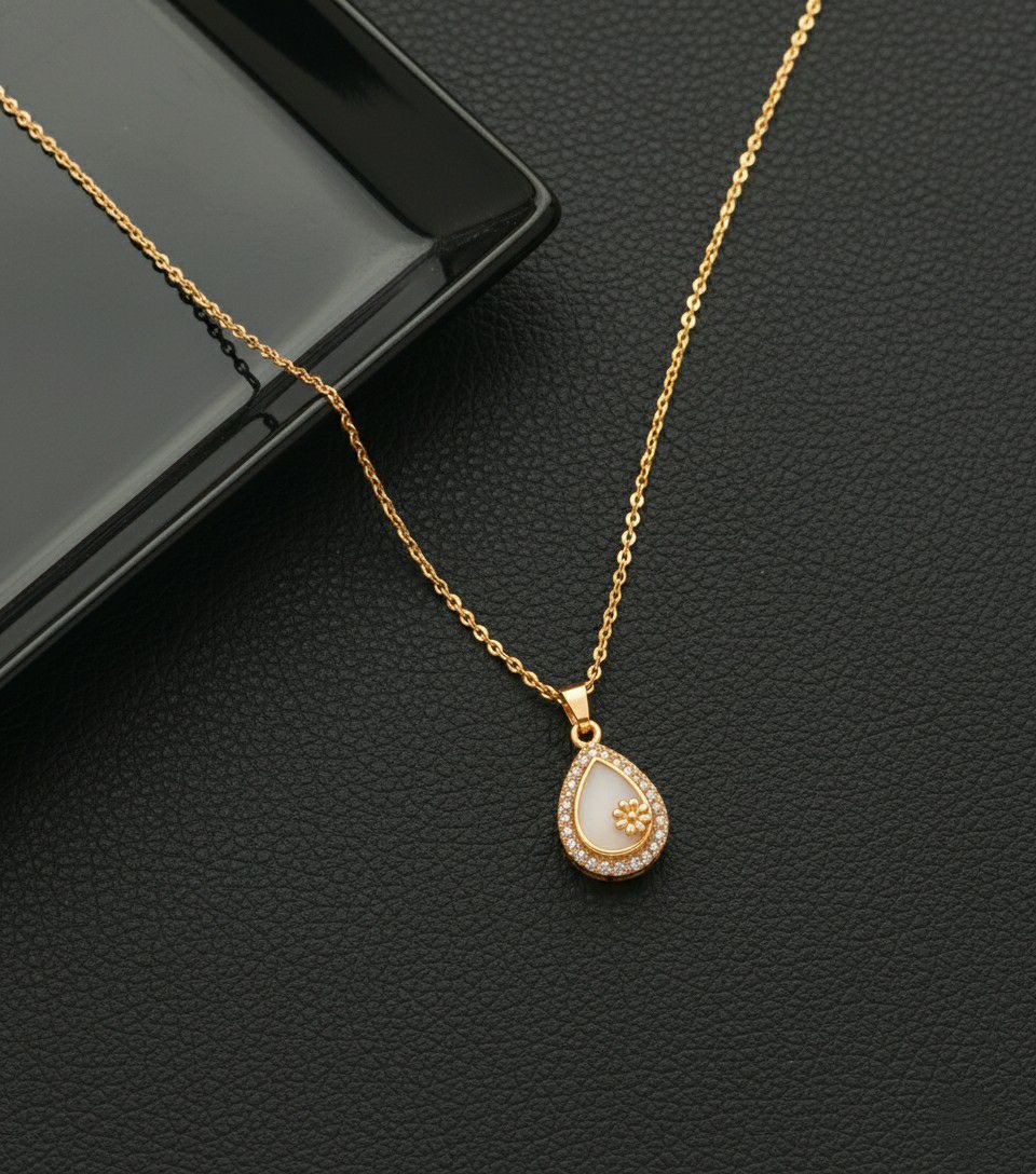 Rose Gold Plated American Diamond Pendant Chain for Women | Minimal Short Pendant Necklace | Brass & Steel Jewellery | CP-36