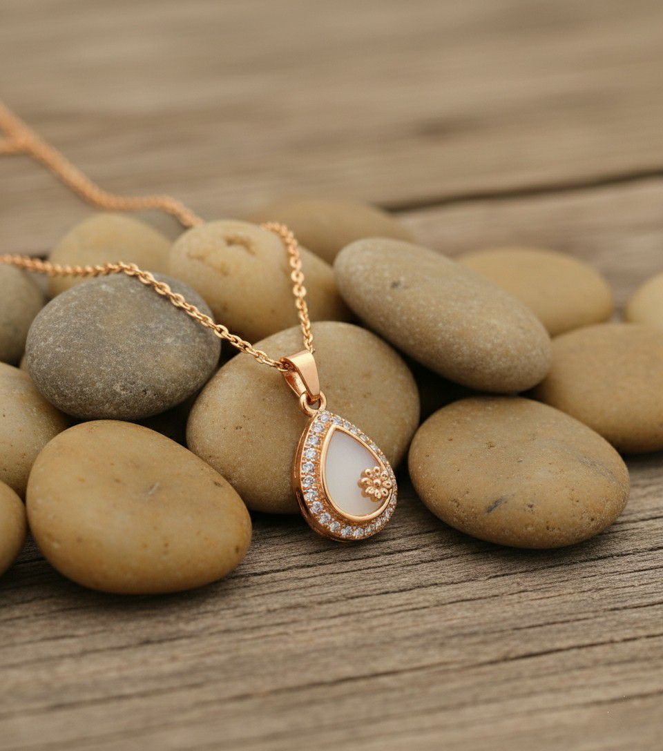 Rose Gold Plated American Diamond Pendant Chain for Women | Minimal Short Pendant Necklace | Brass & Steel Jewellery | CP-36
