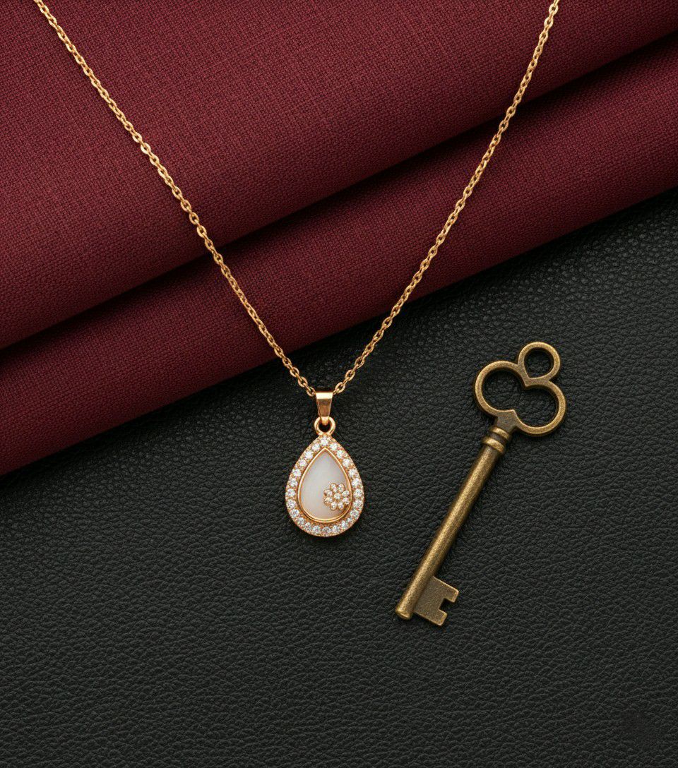 Rose Gold Plated American Diamond Pendant Chain for Women | Minimal Short Pendant Necklace | Brass & Steel Jewellery | CP-36