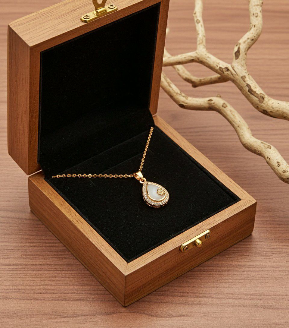 Rose Gold Plated American Diamond Pendant Chain for Women | Minimal Short Pendant Necklace | Brass & Steel Jewellery | CP-36