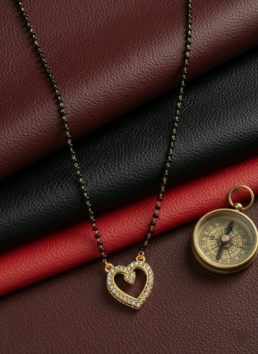 Gold Plated American Diamond Heart Mangalsutra for Women | Short Single Strand Daily Wear Mangalsutra | Brass Jewellery | M-34