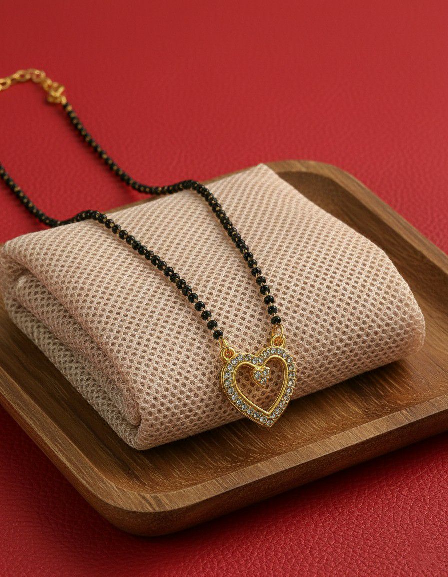 Gold Plated American Diamond Heart Mangalsutra for Women | Short Single Strand Daily Wear Mangalsutra | Brass Jewellery | M-34