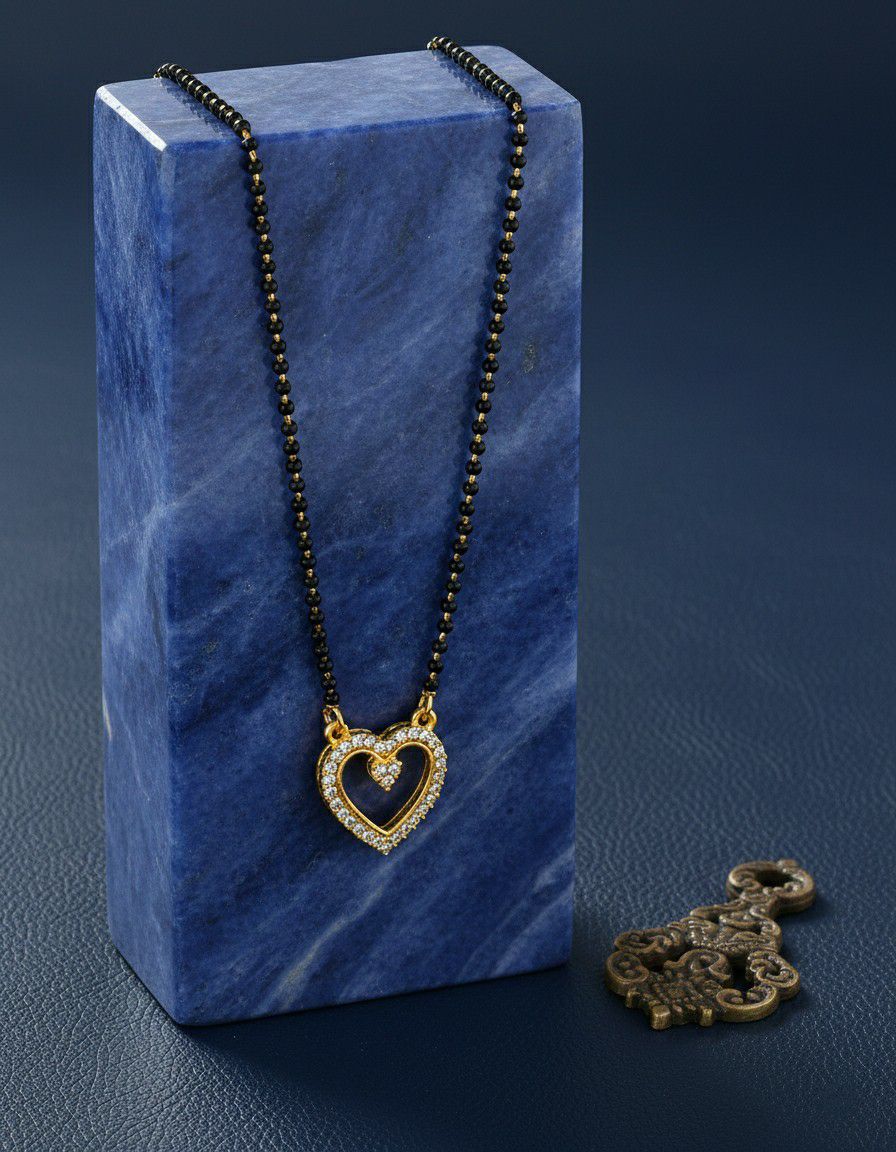 Gold Plated American Diamond Heart Mangalsutra for Women | Short Single Strand Daily Wear Mangalsutra | Brass Jewellery | M-34
