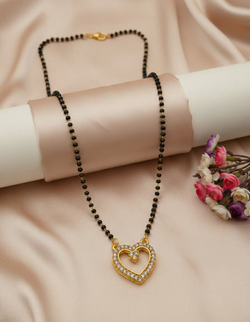 Gold Plated American Diamond Heart Mangalsutra for Women | Short Single Strand Daily Wear Mangalsutra | Brass Jewellery | M-34