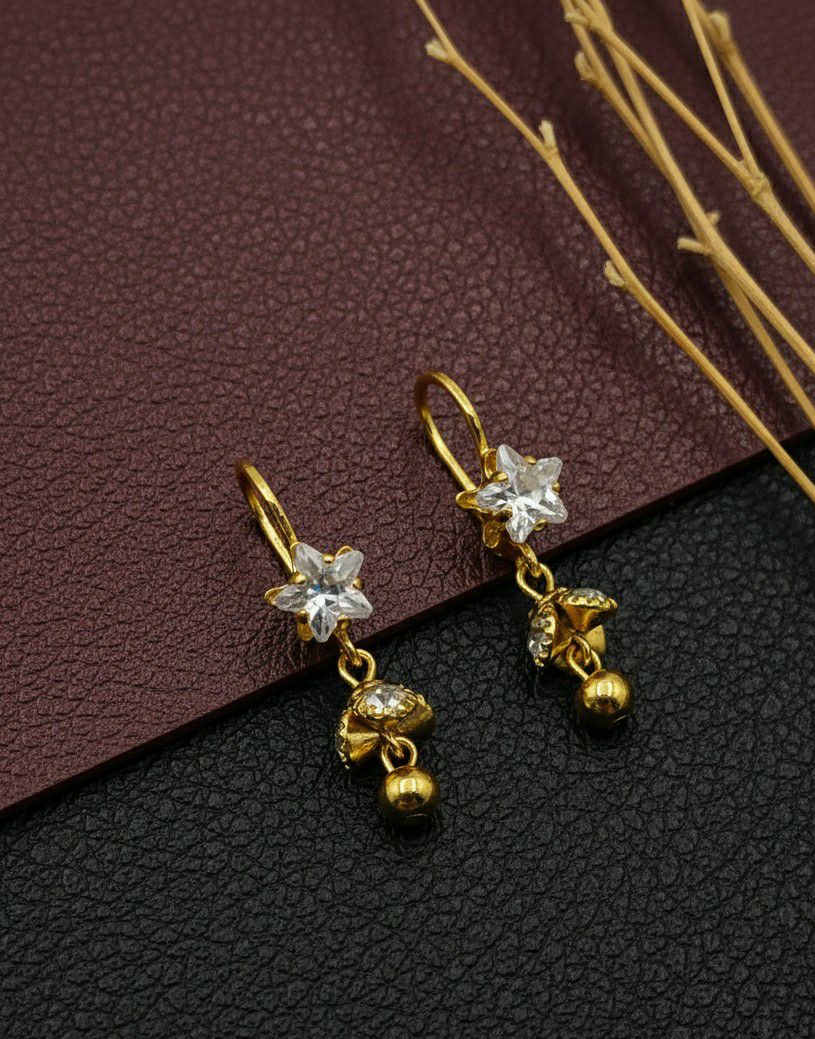 Gold Plated American Diamond Mini Jhumka Earrings for Women | Minimal Brass Earrings | Daily Wear Jewellery  | Imitation Jewellery | EA-37