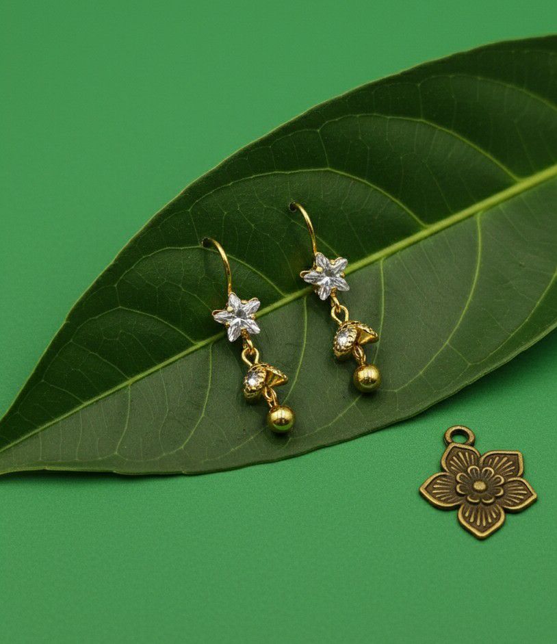 Gold Plated American Diamond Mini Jhumka Earrings for Women | Minimal Brass Earrings | Daily Wear Jewellery  | Imitation Jewellery | EA-37