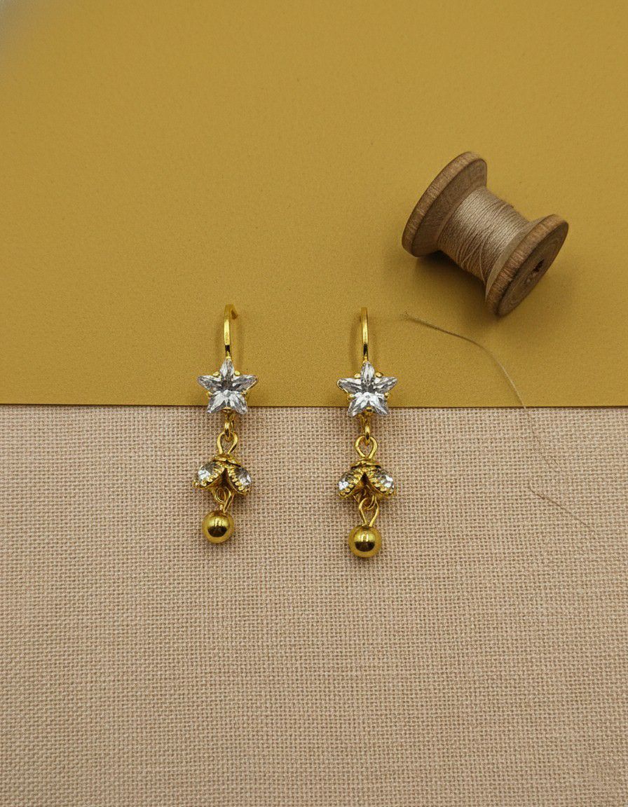 Gold Plated American Diamond Mini Jhumka Earrings for Women | Minimal Brass Earrings | Daily Wear Jewellery  | Imitation Jewellery | EA-37