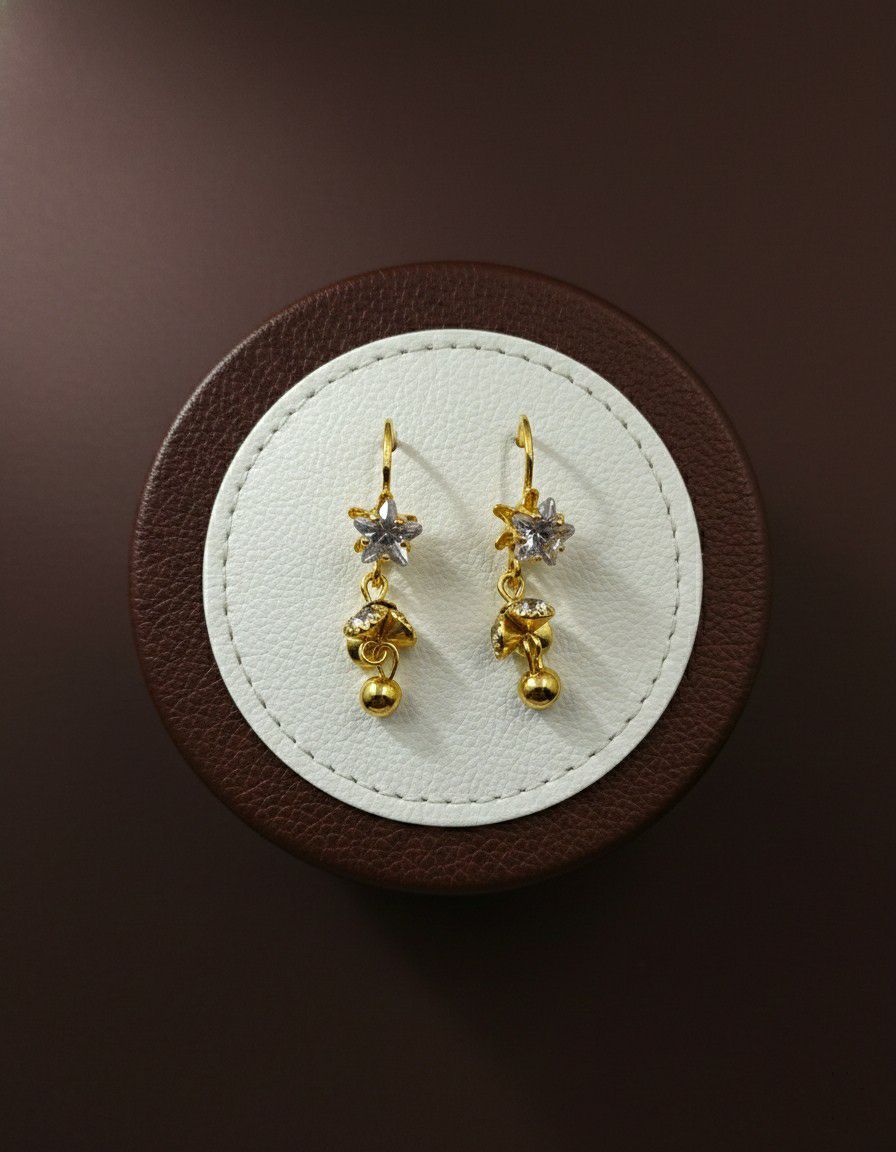 Gold Plated American Diamond Mini Jhumka Earrings for Women | Minimal Brass Earrings | Daily Wear Jewellery  | Imitation Jewellery | EA-37
