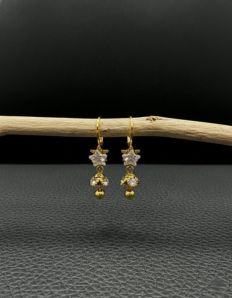 Gold Plated American Diamond Mini Jhumka Earrings for Women | Minimal Brass Earrings | Daily Wear Jewellery  | Imitation Jewellery | EA-37