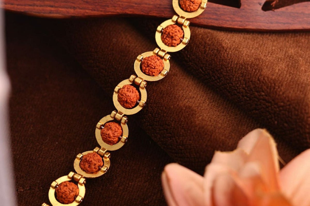 Gold Plated Rudraksha Bracelet for Men | Brass Gents Bracelet | Traditional Gold Finish Men's Jewellery | B-11