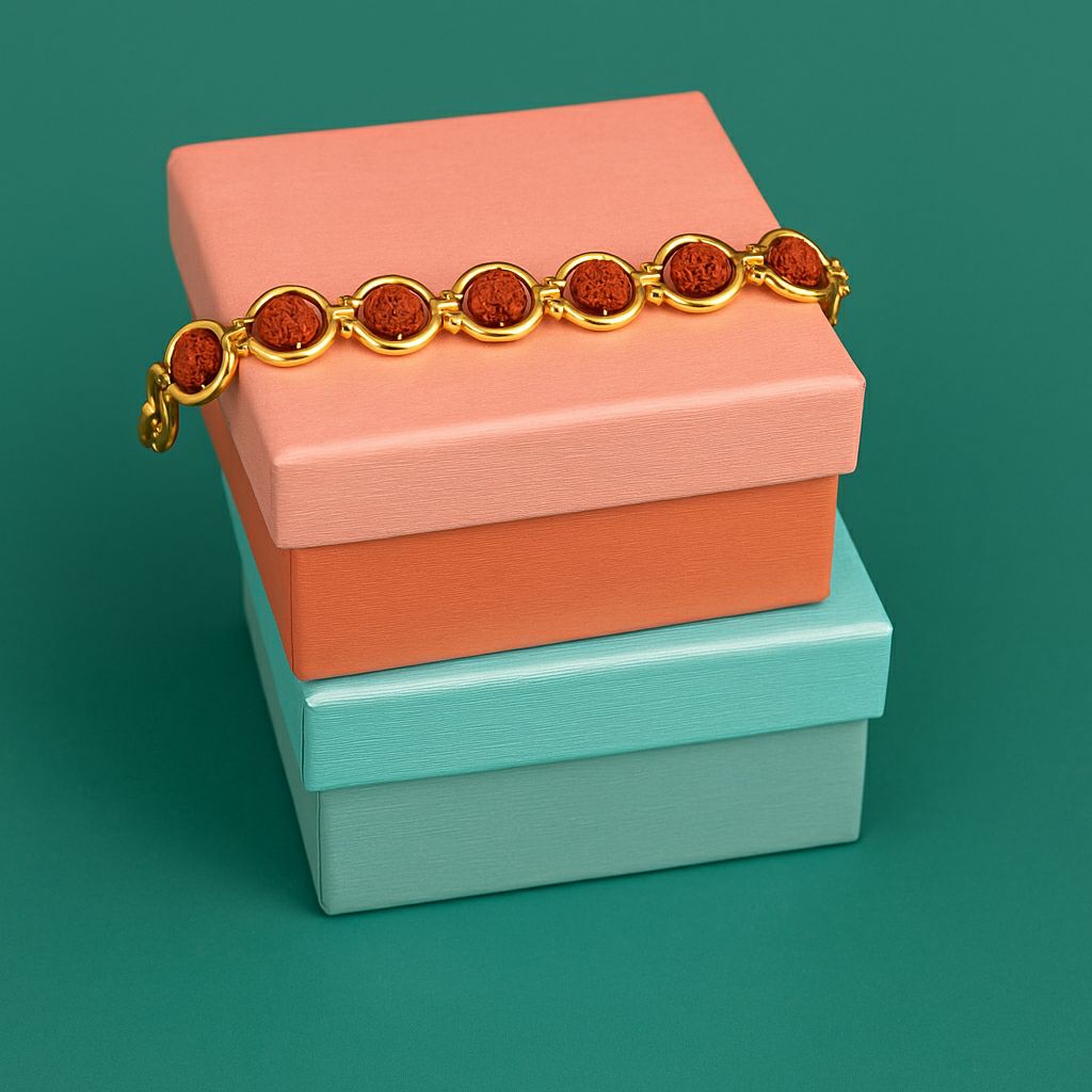 Gold Plated Rudraksha Bracelet for Men | Brass Gents Bracelet | Traditional Gold Finish Men's Jewellery | B-11