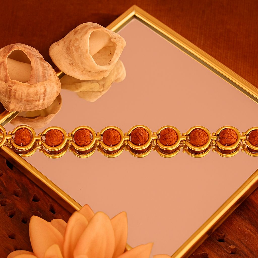 Gold Plated Rudraksha Bracelet for Men | Brass Gents Bracelet | Traditional Gold Finish Men's Jewellery | B-11