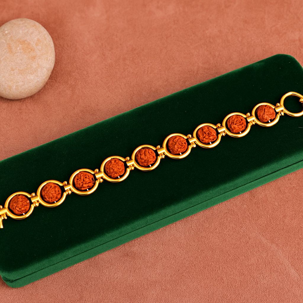 Gold Plated Rudraksha Bracelet for Men | Brass Gents Bracelet | Traditional Gold Finish Men's Jewellery | B-11