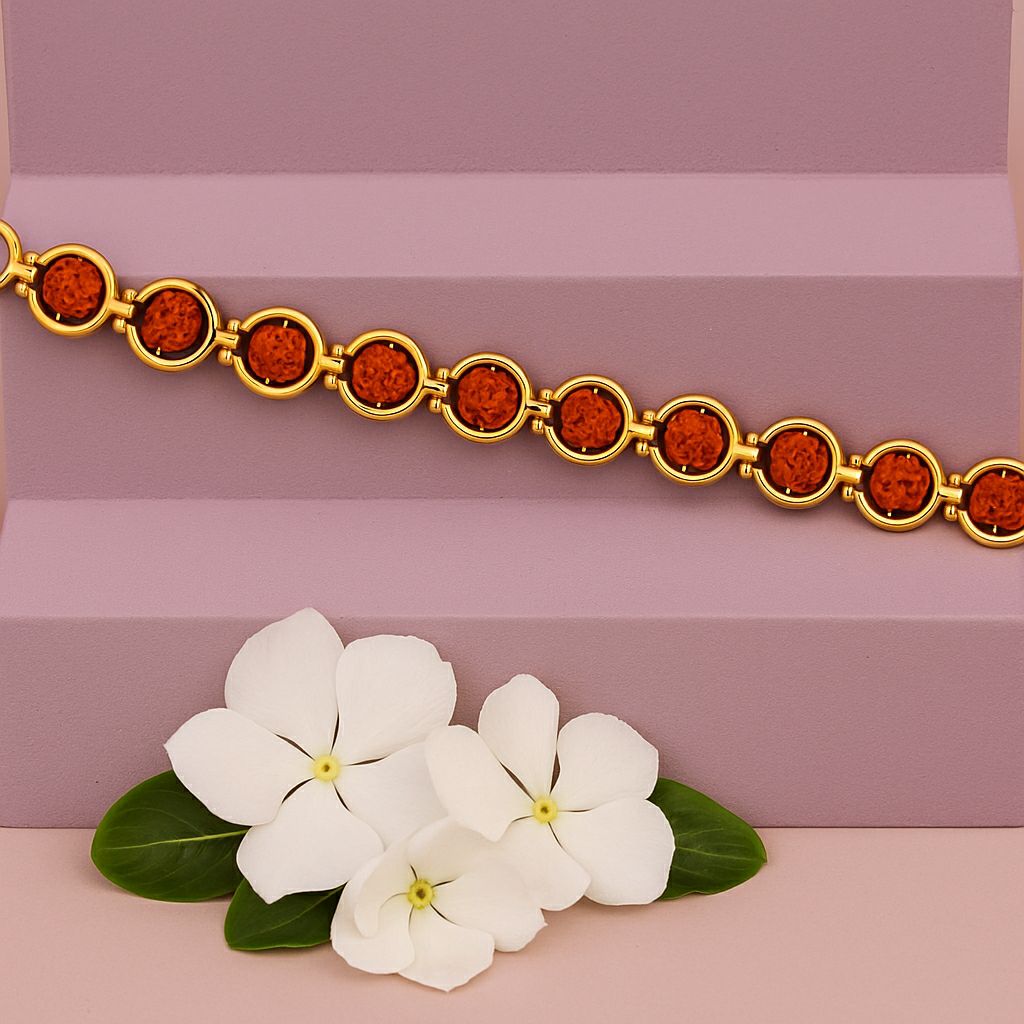 Gold Plated Rudraksha Bracelet for Men | Brass Gents Bracelet | Traditional Gold Finish Men's Jewellery | B-11