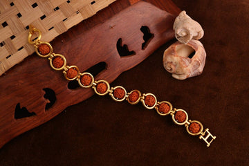 Gold Plated Rudraksha Bracelet for Men | Brass Gents Bracelet | Traditional Gold Finish Men's Jewellery | B-11