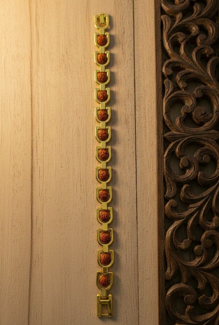 Gold Plated Rudraksha Bracelet for Men | Brass Gents Bracelet | Traditional Gold Finish Men's Jewellery | B-39