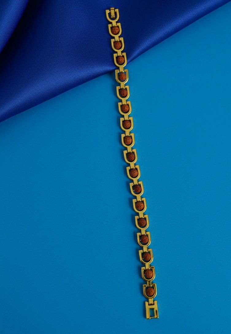 Gold Plated Rudraksha Bracelet for Men | Brass Gents Bracelet | Traditional Gold Finish Men's Jewellery | B-39