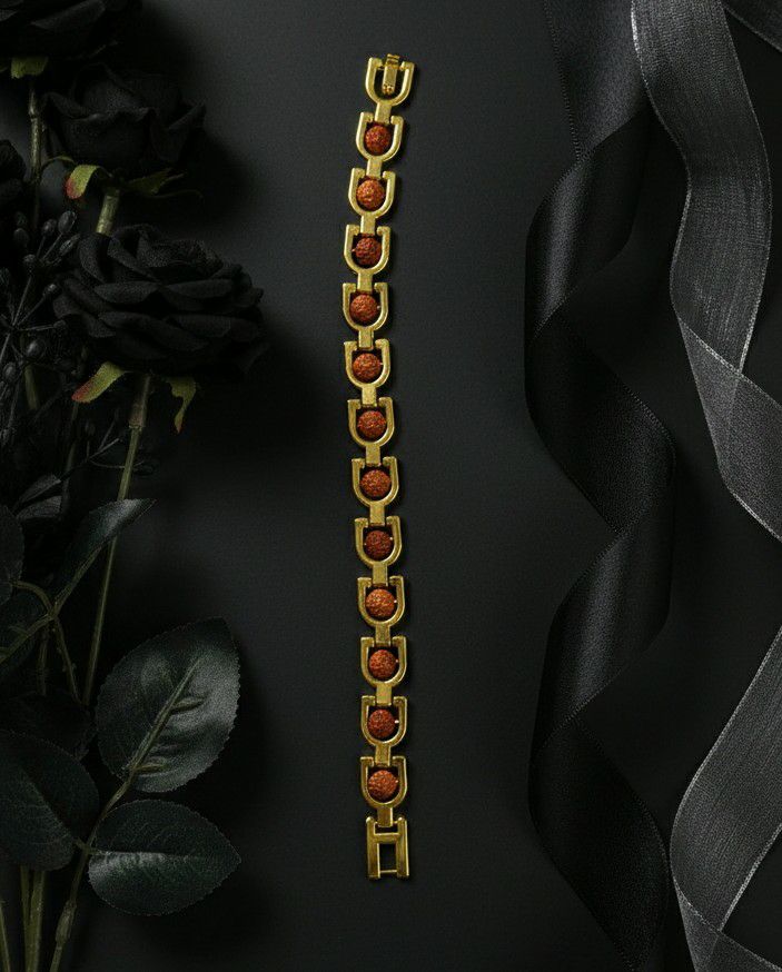 Gold Plated Rudraksha Bracelet for Men | Brass Gents Bracelet | Traditional Gold Finish Men's Jewellery | B-39