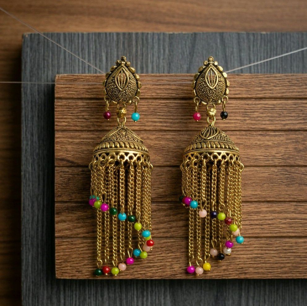 Gold Plated Traditional Jhumka Earrings for Women | Long Brass Ethnic Jhumki | Lightweight Party & Wedding Jewellery | EA-47