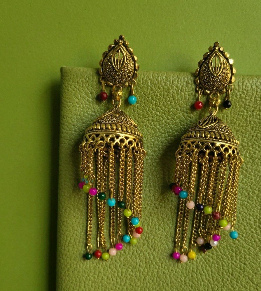 Gold Plated Traditional Jhumka Earrings for Women | Long Brass Ethnic Jhumki | Lightweight Party & Wedding Jewellery | EA-47
