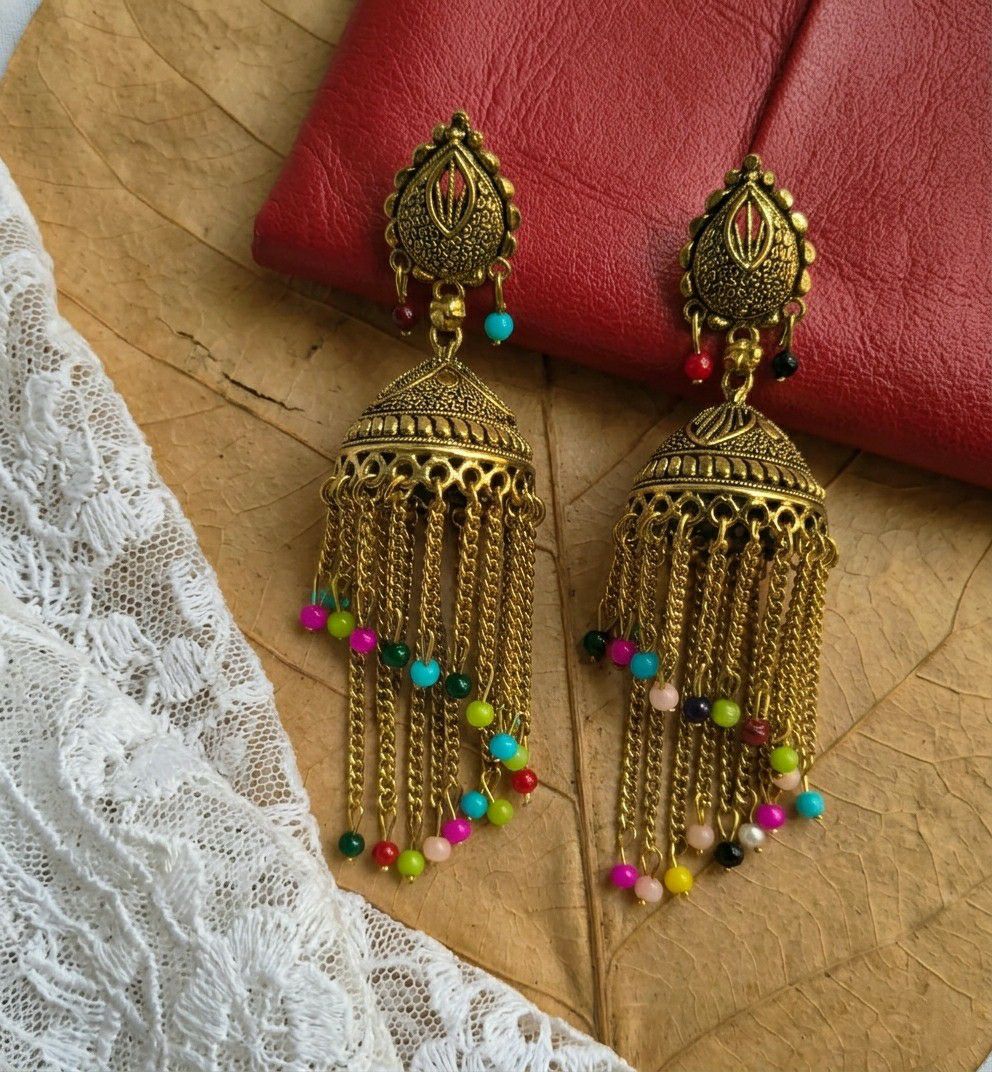 Gold Plated Traditional Jhumka Earrings for Women | Long Brass Ethnic Jhumki | Lightweight Party & Wedding Jewellery | EA-47
