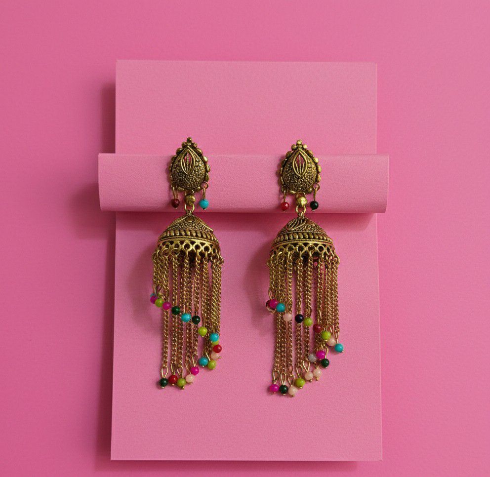 Gold Plated Traditional Jhumka Earrings for Women | Long Brass Ethnic Jhumki | Lightweight Party & Wedding Jewellery | EA-47