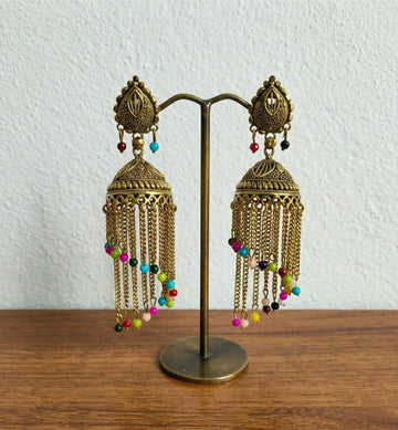 Gold Plated Traditional Jhumka Earrings for Women | Long Brass Ethnic Jhumki | Lightweight Party & Wedding Jewellery | EA-47
