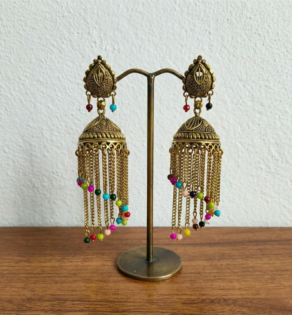 Gold Plated Traditional Jhumka Earrings for Women | Long Brass Ethnic Jhumki | Lightweight Party & Wedding Jewellery | EA-47