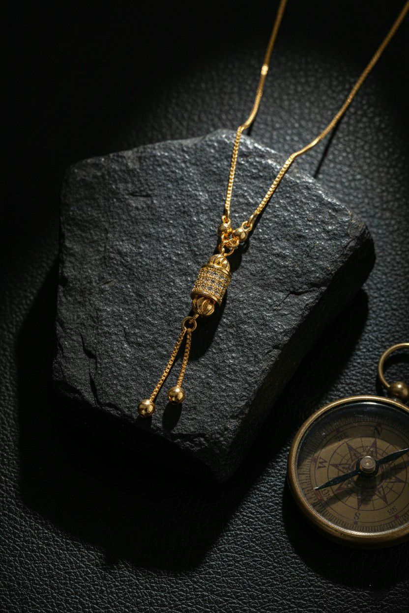 Gold Plated American Diamond Pendant Chain for Women | Stylish Short Pendant Necklace | Brass & Copper Jewellery | CP-38