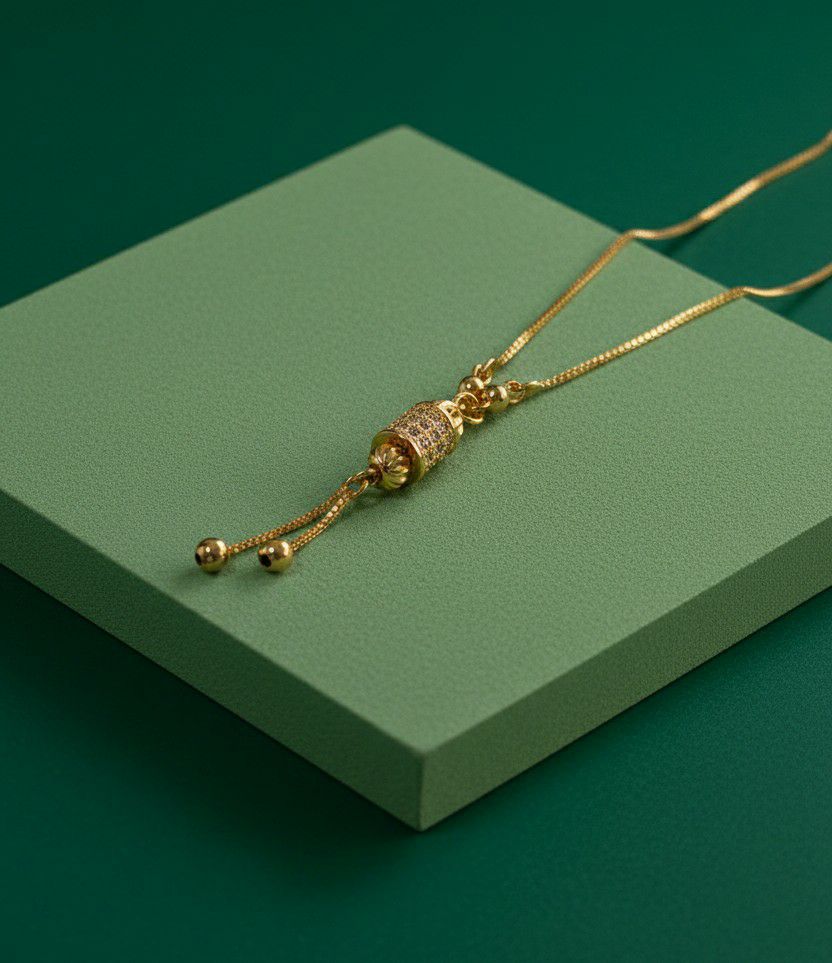 Gold Plated American Diamond Pendant Chain for Women | Stylish Short Pendant Necklace | Brass & Copper Jewellery | CP-38