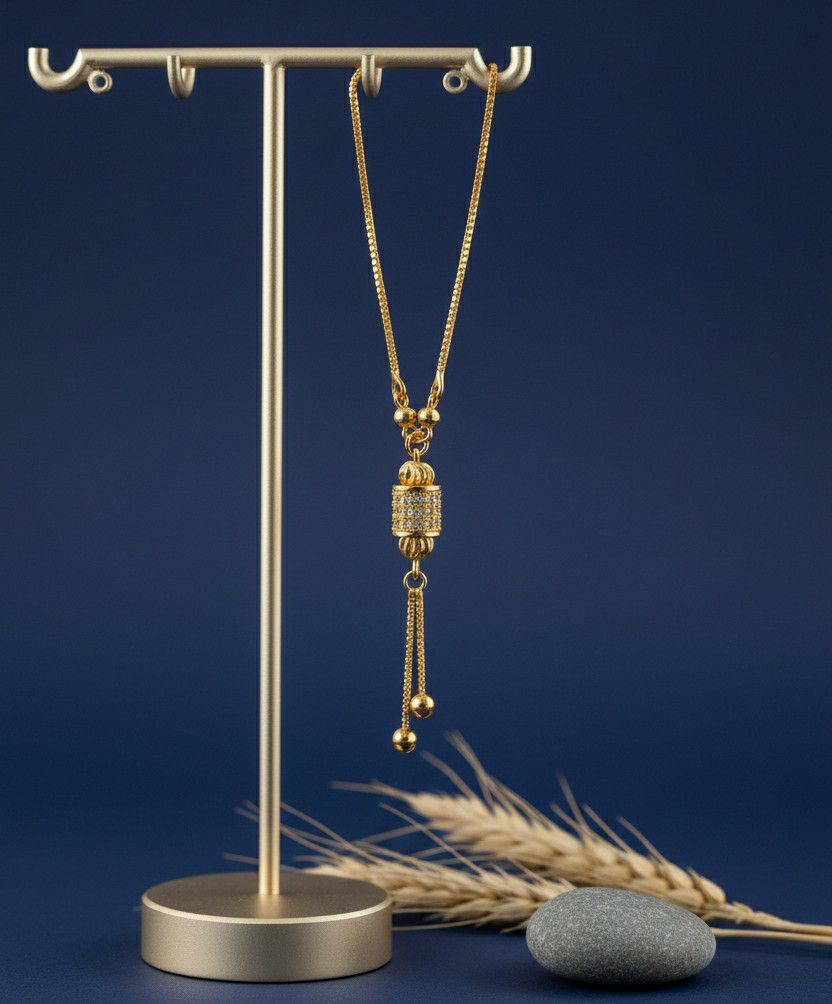Gold Plated American Diamond Pendant Chain for Women | Stylish Short Pendant Necklace | Brass & Copper Jewellery | CP-38