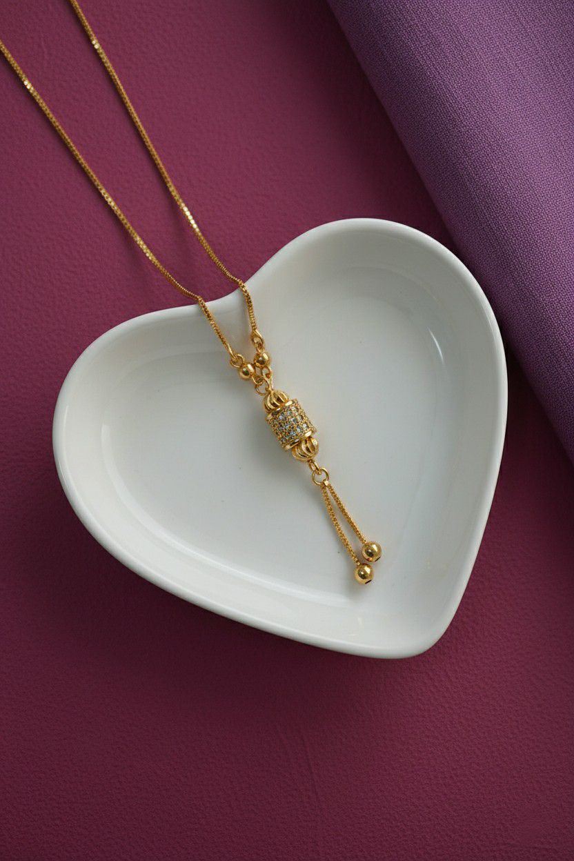 Gold Plated American Diamond Pendant Chain for Women | Stylish Short Pendant Necklace | Brass & Copper Jewellery | CP-38