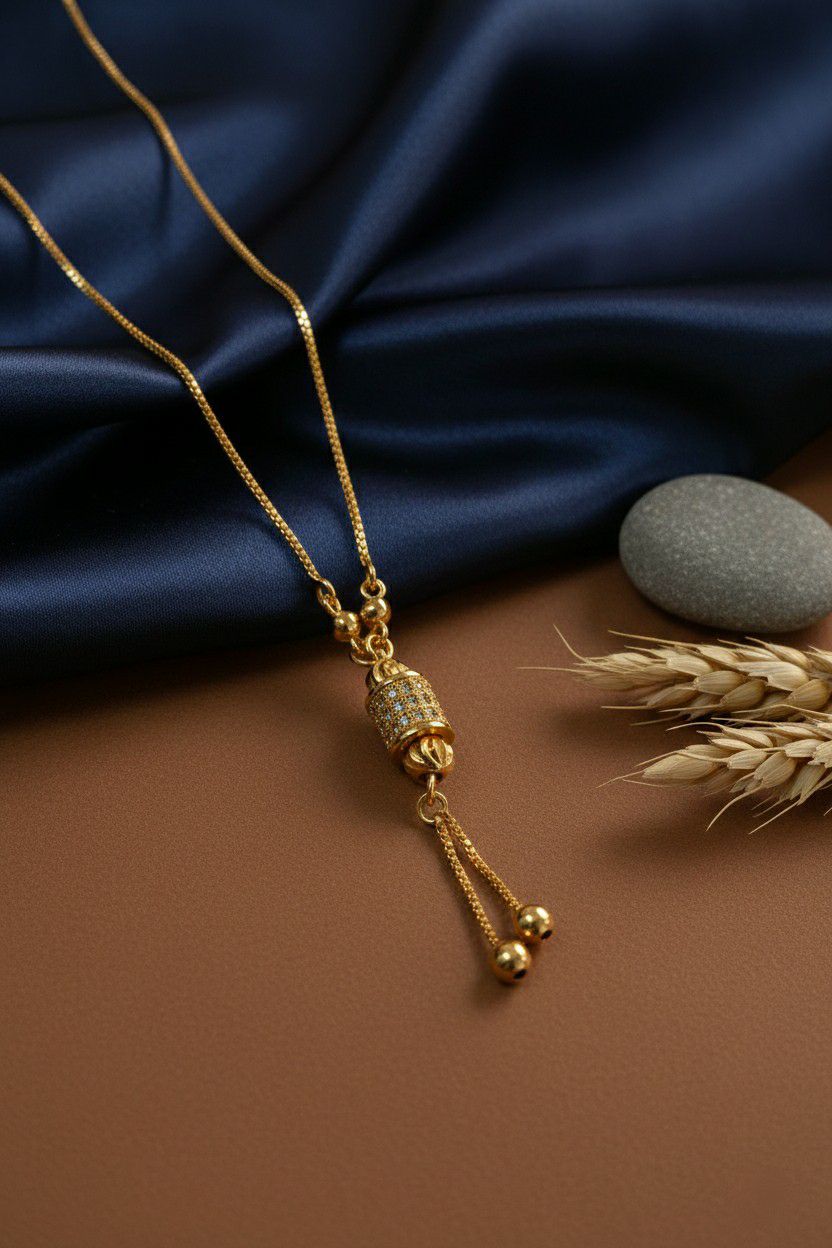 Gold Plated American Diamond Pendant Chain for Women | Stylish Short Pendant Necklace | Brass & Copper Jewellery | CP-38