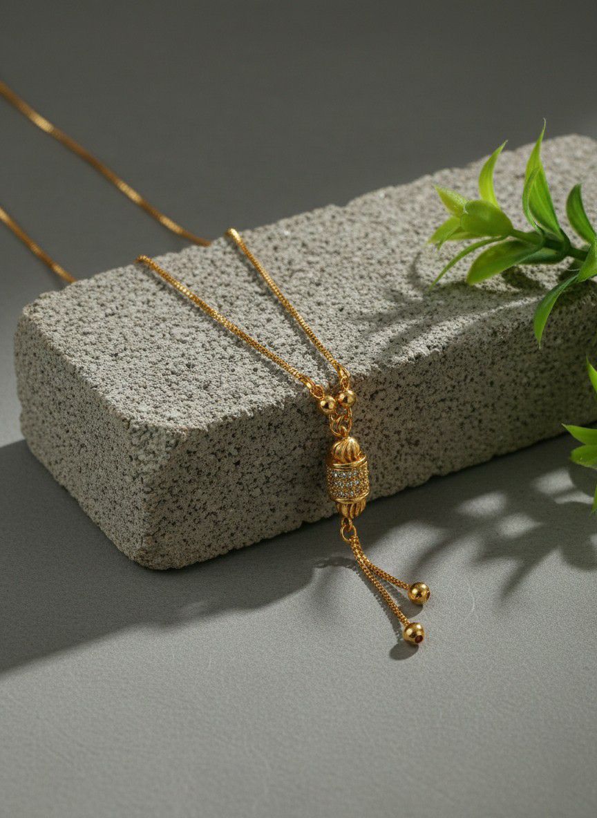 Gold Plated American Diamond Pendant Chain for Women | Stylish Short Pendant Necklace | Brass & Copper Jewellery | CP-38