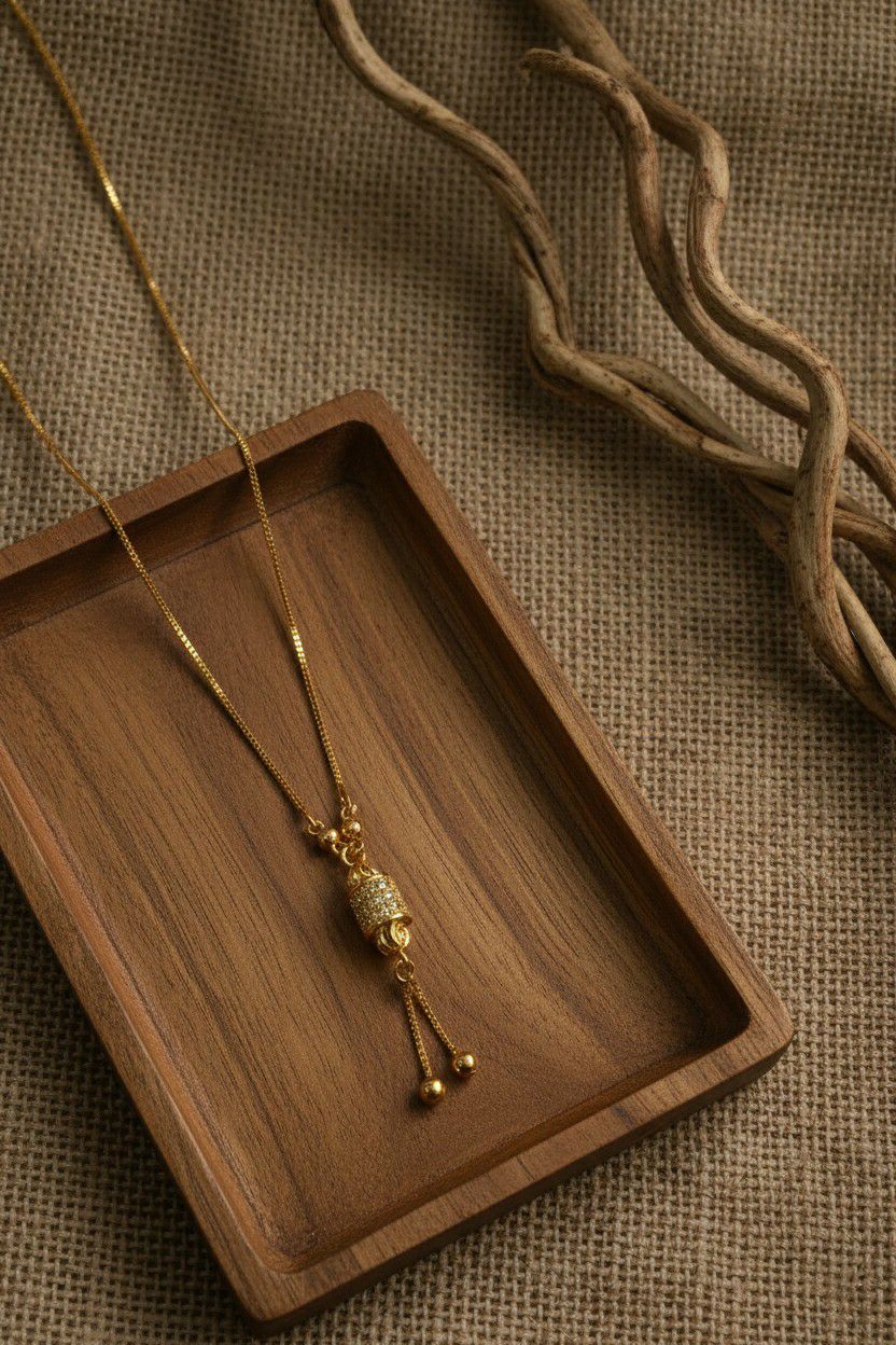Gold Plated American Diamond Pendant Chain for Women | Stylish Short Pendant Necklace | Brass & Copper Jewellery | CP-38