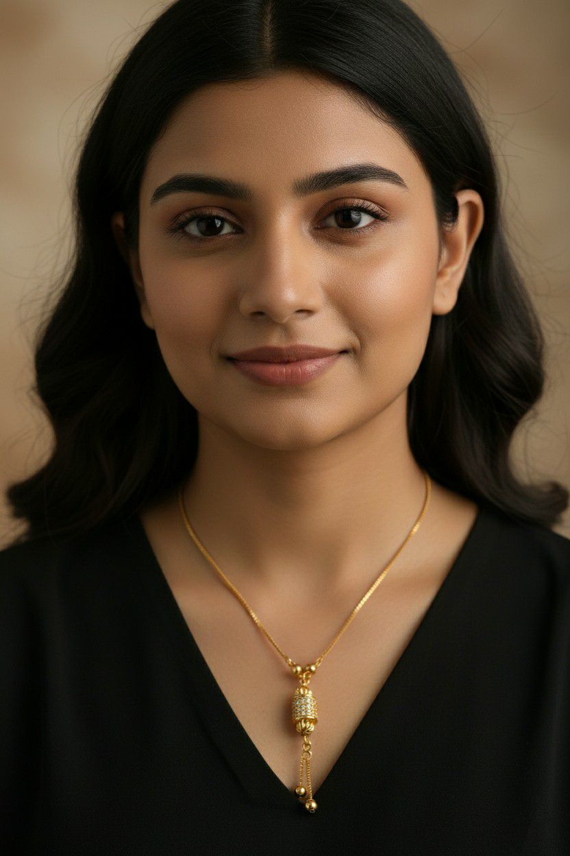 Gold Plated American Diamond Pendant Chain for Women | Stylish Short Pendant Necklace | Brass & Copper Jewellery | CP-38