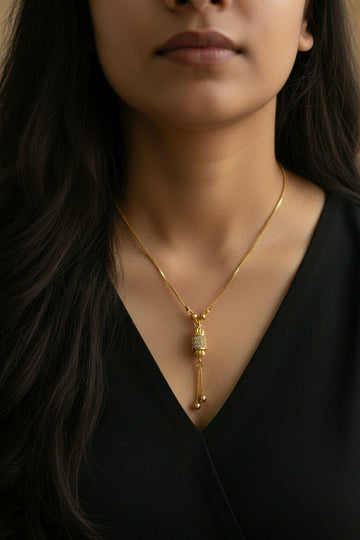 Gold Plated American Diamond Pendant Chain for Women | Stylish Short Pendant Necklace | Brass & Copper Jewellery | CP-38