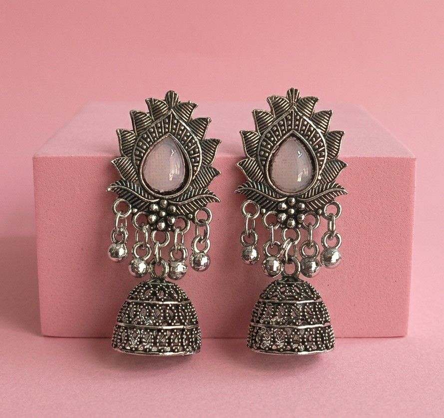 Silver Plated Jhumka Earrings for Women | Traditional Long Latkan Jhumki | Brass Ethnic Jewellery | EA-49