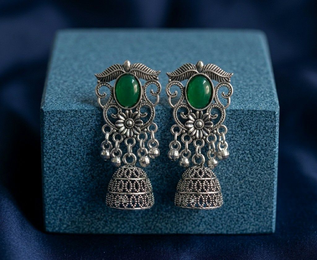 Silver Plated Jhumka Earrings for Women | Traditional Long Latkan Jhumki | Brass Ethnic Jewellery | EA-51