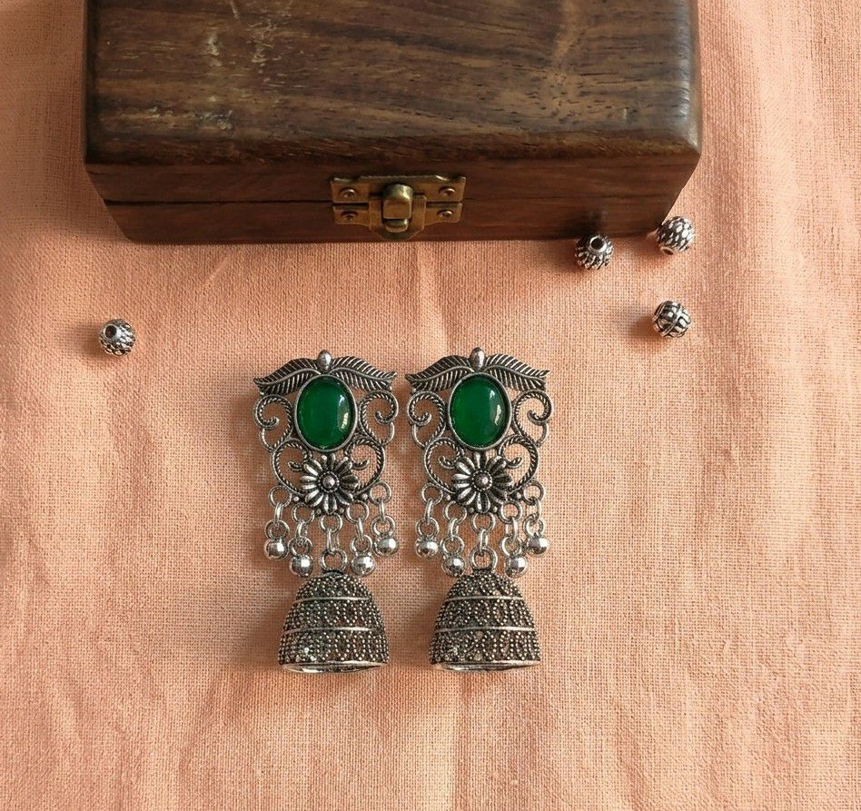 Silver Plated Jhumka Earrings for Women | Traditional Long Latkan Jhumki | Brass Ethnic Jewellery | EA-51